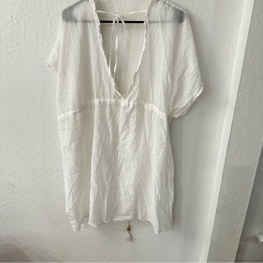 Aerie White Beach Sheer Cover Up Dress Seashell Tassel Size XS - Picture 6 of 6